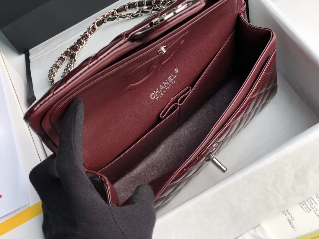Ch*el classic flap bag burgundy 25cm