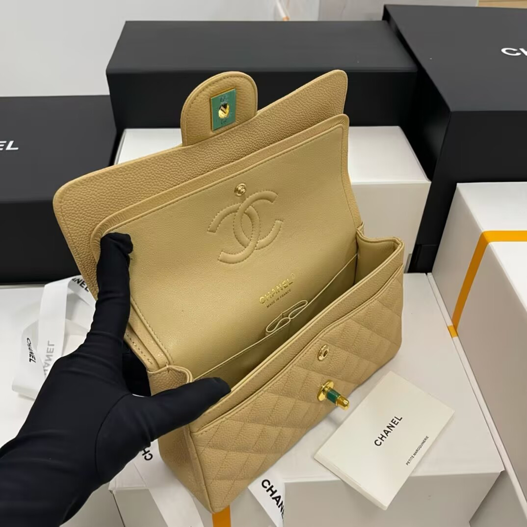 Ch*el small classic handbag grained calfskin 14.5×23×6cm