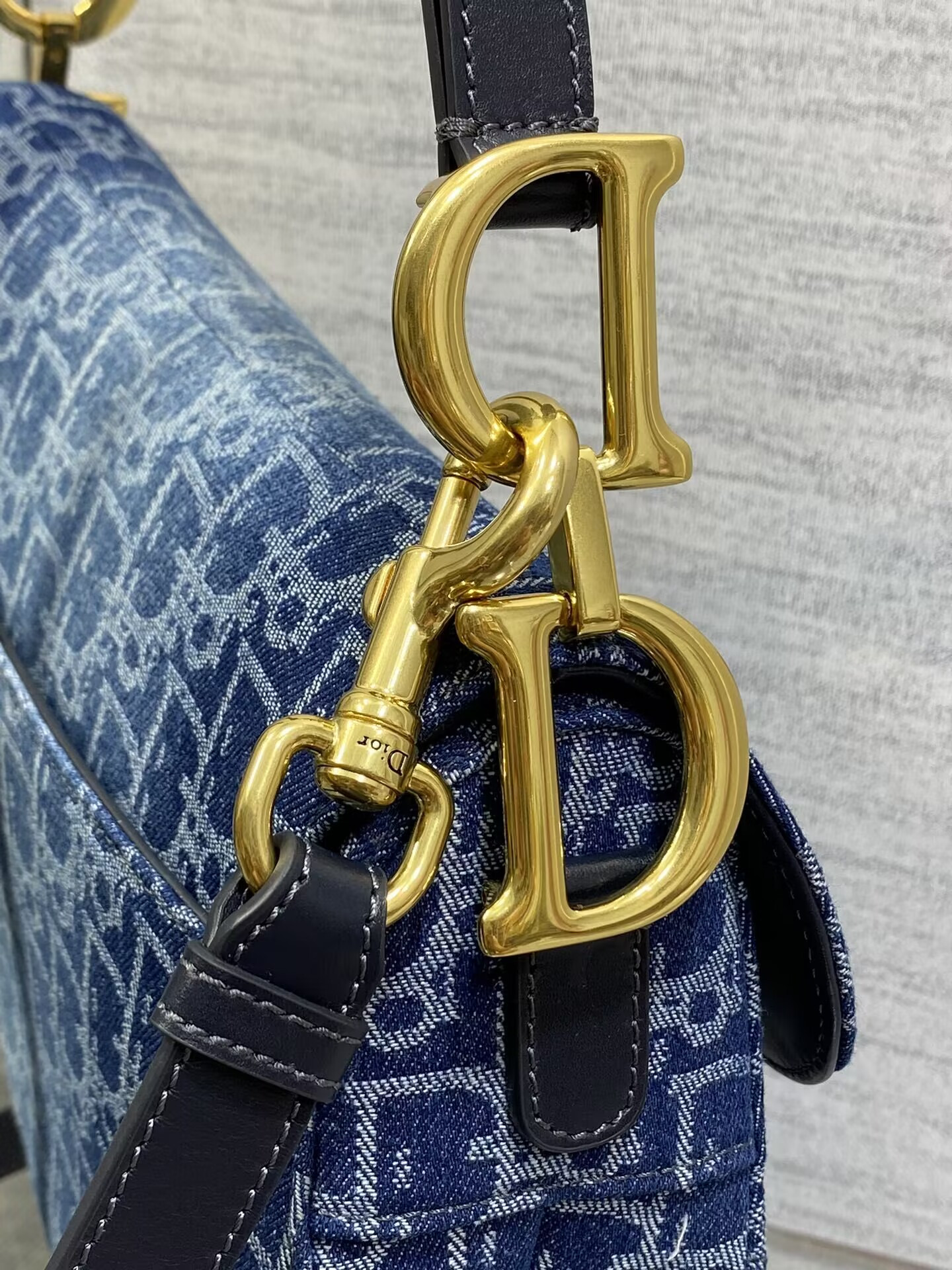 D*or saddle bag with strap blue denim D*or oblique jacquard 25.5 x 20 x 6.5 cm