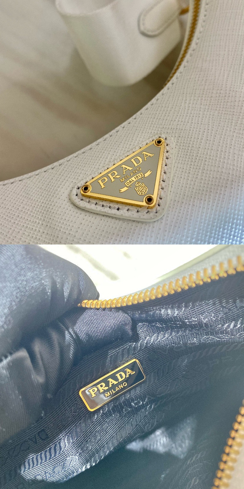 Pra*a re-edition 2005 saffiano leather bag white