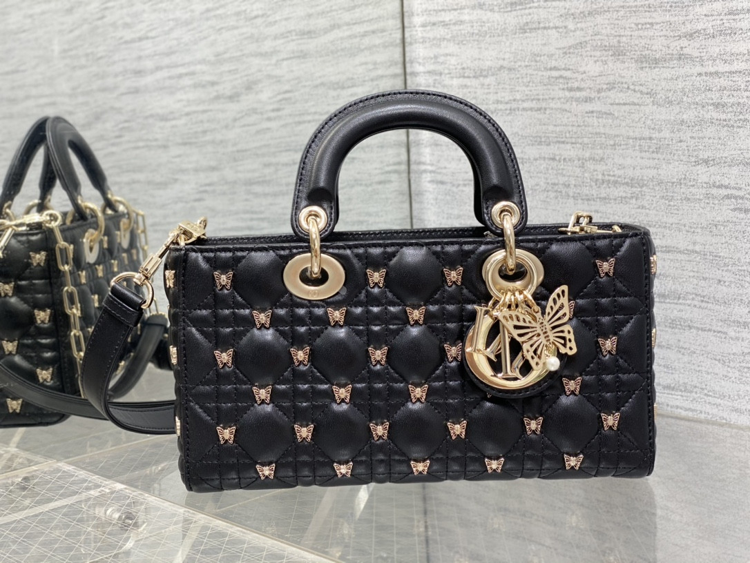 D*or medium lady d-joy bag black with butterfly studs