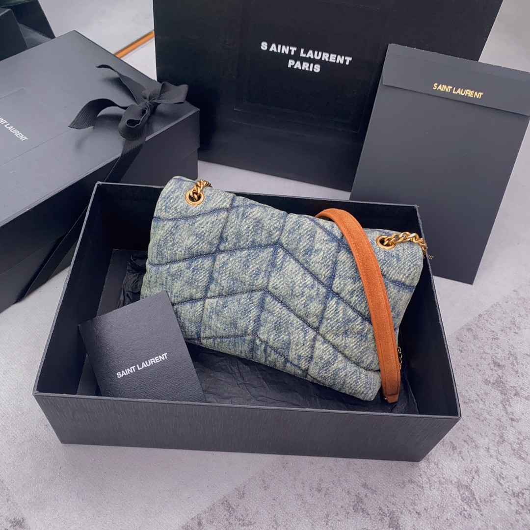 Y*L puffer in suede and denim light blue 23 x 15.5 x 5.8 cm