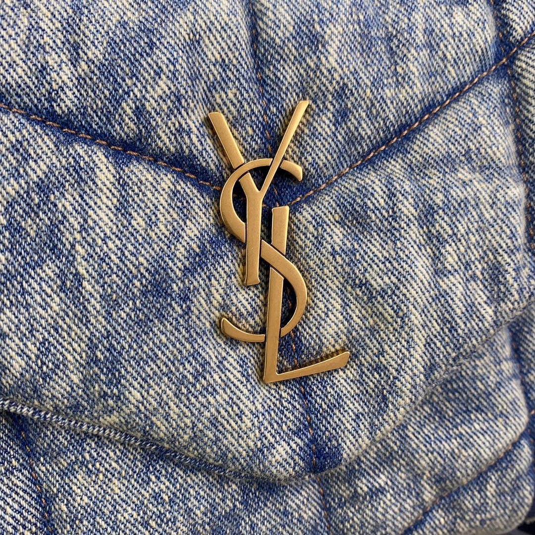 Y*L puffer in suede and denim light blue 23 x 15.5 x 5.8 cm