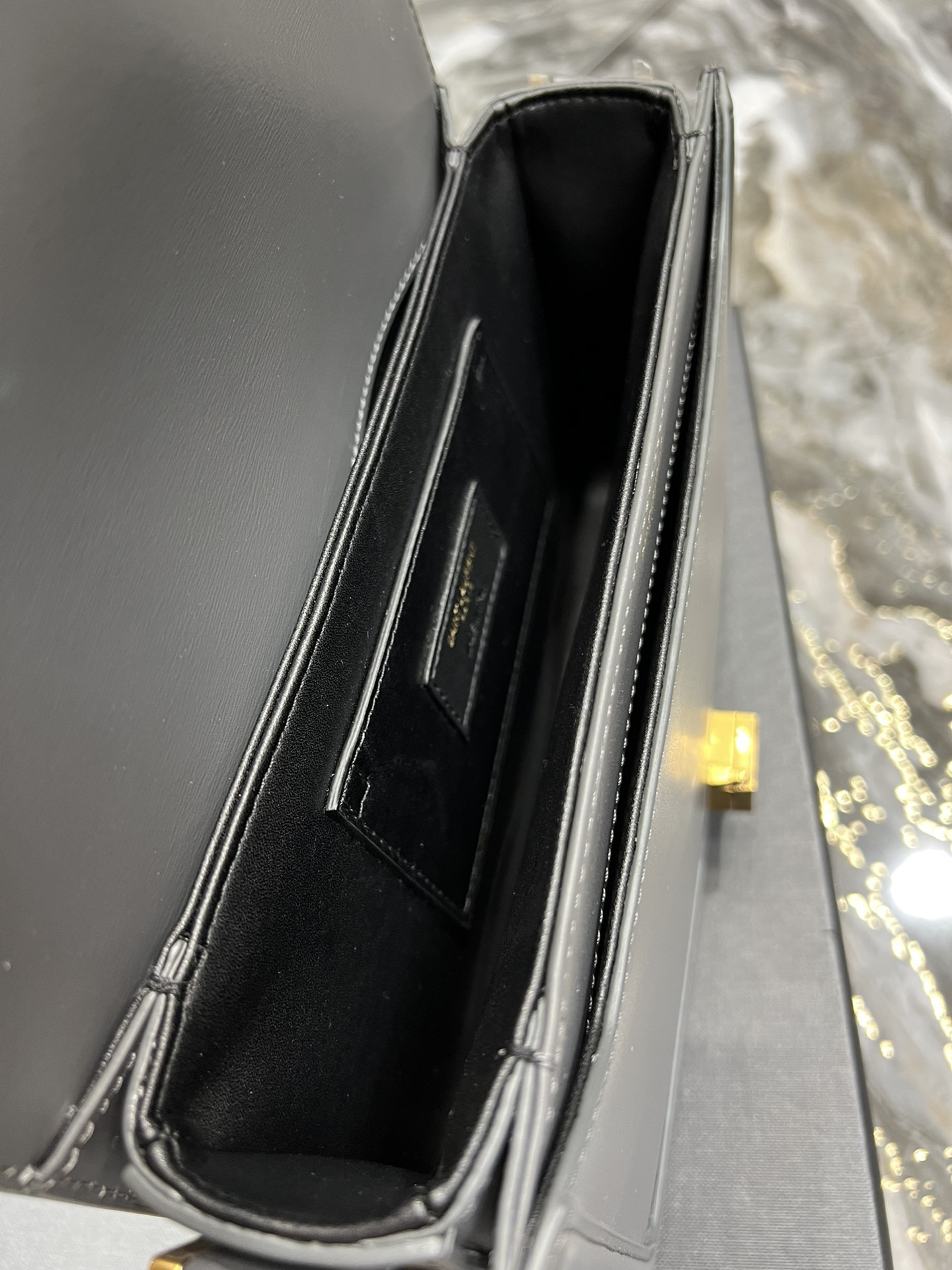 y*l solferino medium satchel in box Sa**t Lau*nt light gray 9.1 x 6.3 x 2.4 inches