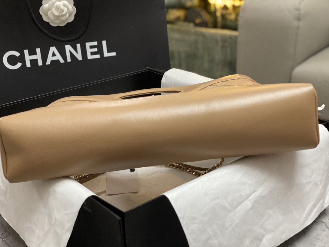 Ch*el shopping bag shiny lambskin & gold-tone metal 11.7 × 14 × 3.5 in