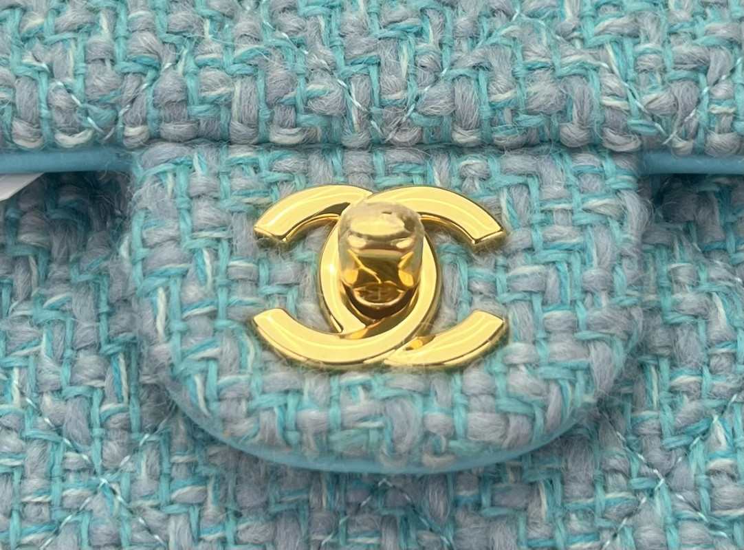 Ch*el classic 11.12 handbag tweed & gold-tone metal 6 × 9.9 × 2.5 in