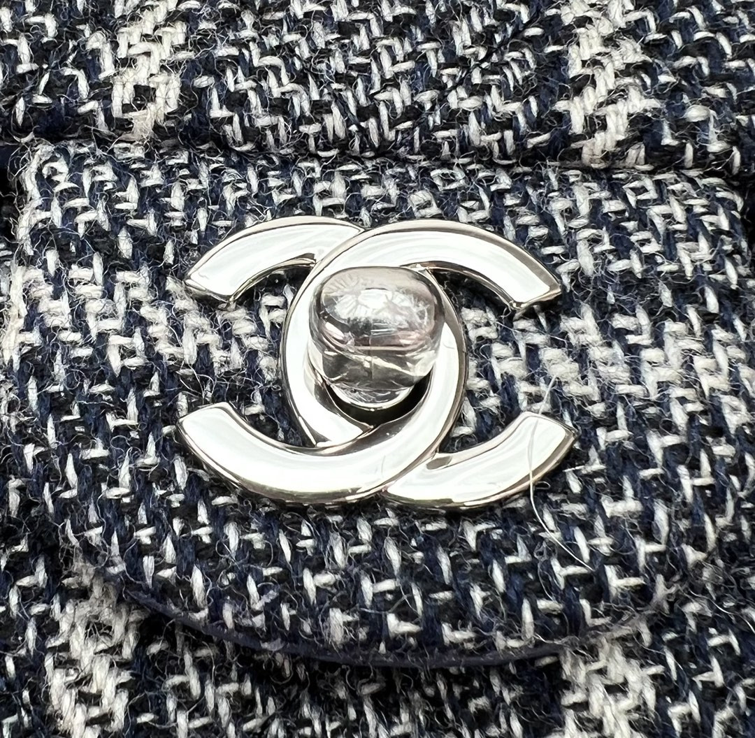 Ch*el classic 11.12 handbag tweed & silver-tone metal 6 × 9.9 × 2.5 in