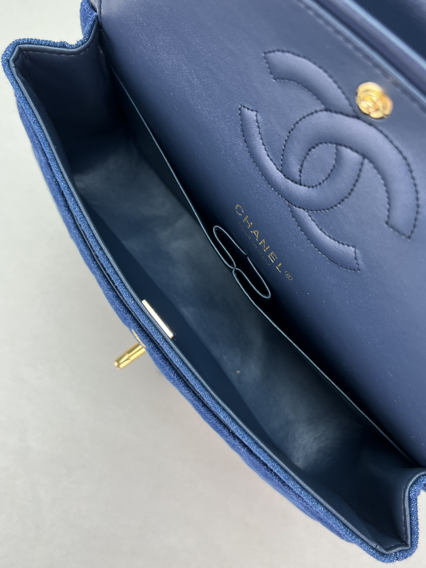 Ch*el classic 11.12 handbag tweed & gold-tone metal 6 × 9.9 × 2.5 in