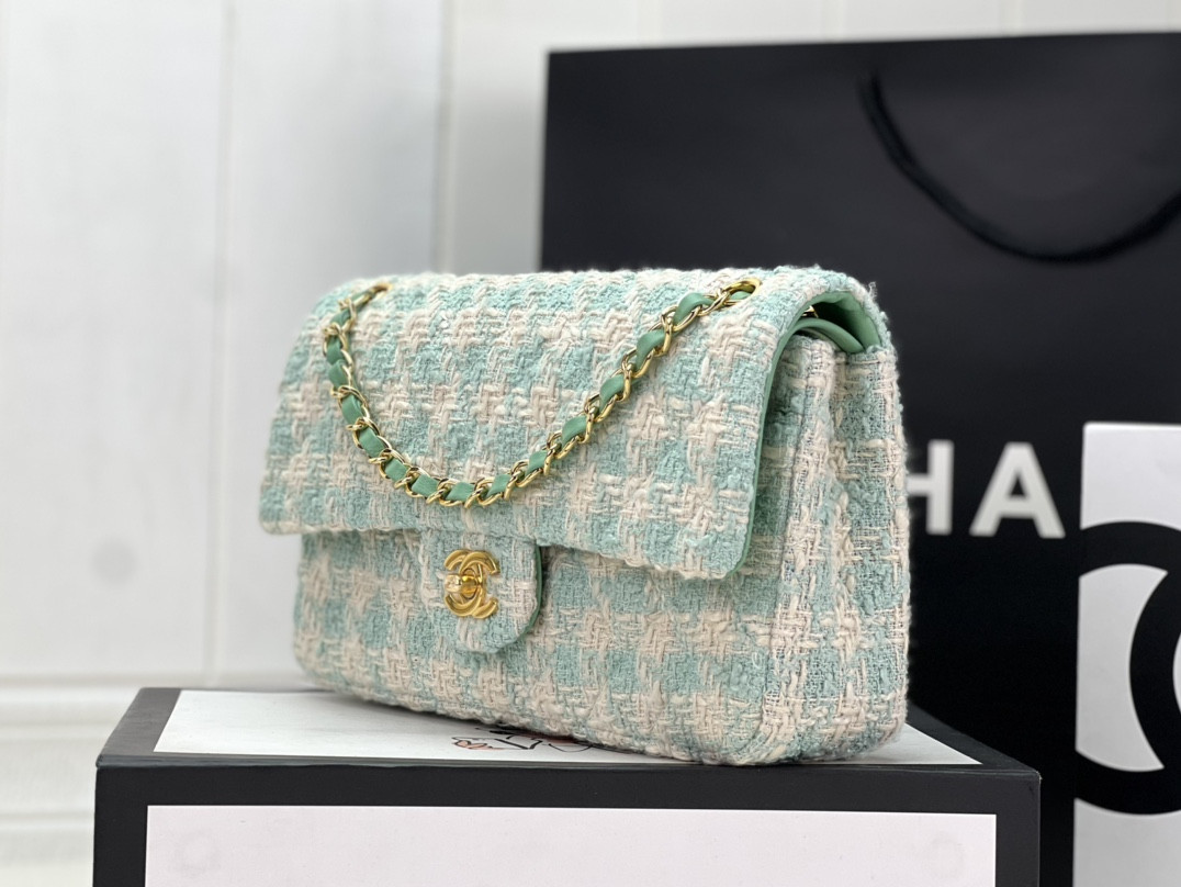 Ch*el classic 11.12 handbag tweed & gold-tone metal 6 × 9.9 × 2.5 in