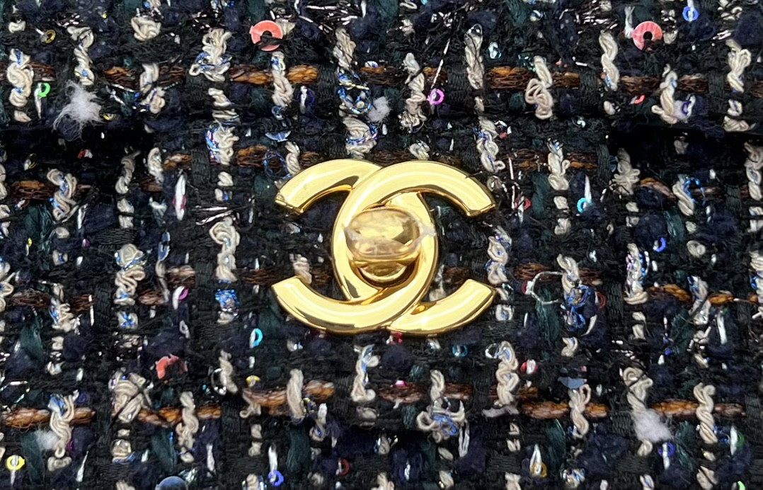 Ch*el classic 11.12 handbag tweed & gold-tone metal 6 × 9.9 × 2.5 in